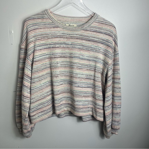 Madewell Bubble-Sleeve Crop Top in Rainbow Stripe size Large - Picture 1 of 3
